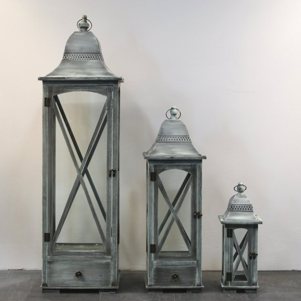 The Seasonal Aisle 3 Piece Metal and Wood Lantern Set Wayfair.co.uk